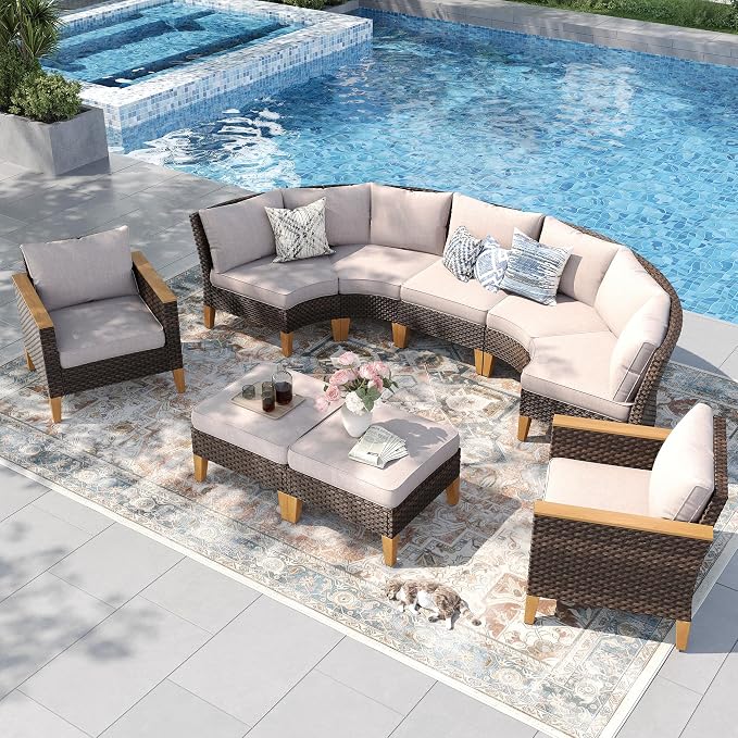 PHI VILLA 7-Piece Wicker Patio Furniture Set, Outdoor Half-Moon Curved by PHIVILLAThepioneerofcomfortablehouseholdsupplies
