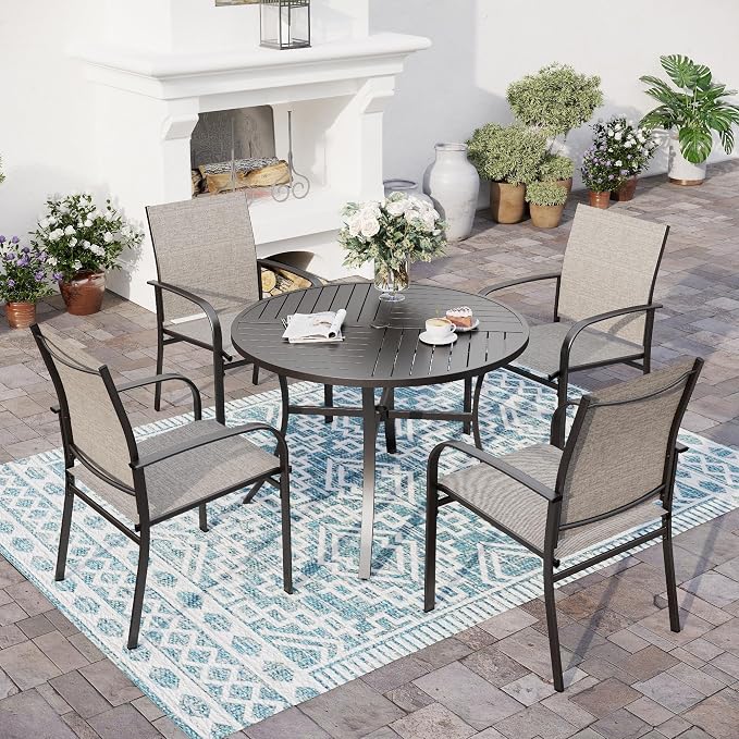 5 Piece Patio Dining Set for 4, Outdoor Table and Chairs Set for Lawn Backyard by SUNSHINEVALLEY