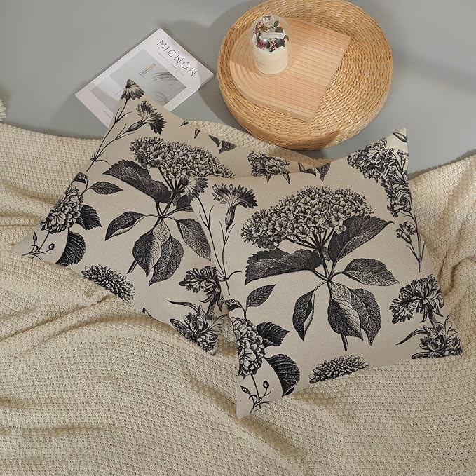 Black Pillow Covers 24x24 Inch 2 Pcs Boho Vintage Floral Decor Throw Pillows - Image 5