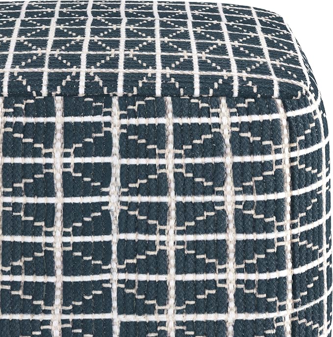 SIMPLIHOME Noreen Boho Square Pouf in Dark Blue and White Handloom Woven Pattern - Image 7