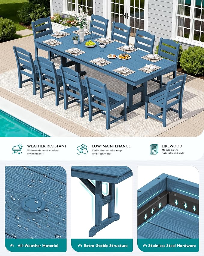 SERWALL Outdoor Dining Table, All Weather HDPE Outdoor Furniture - Image 3
