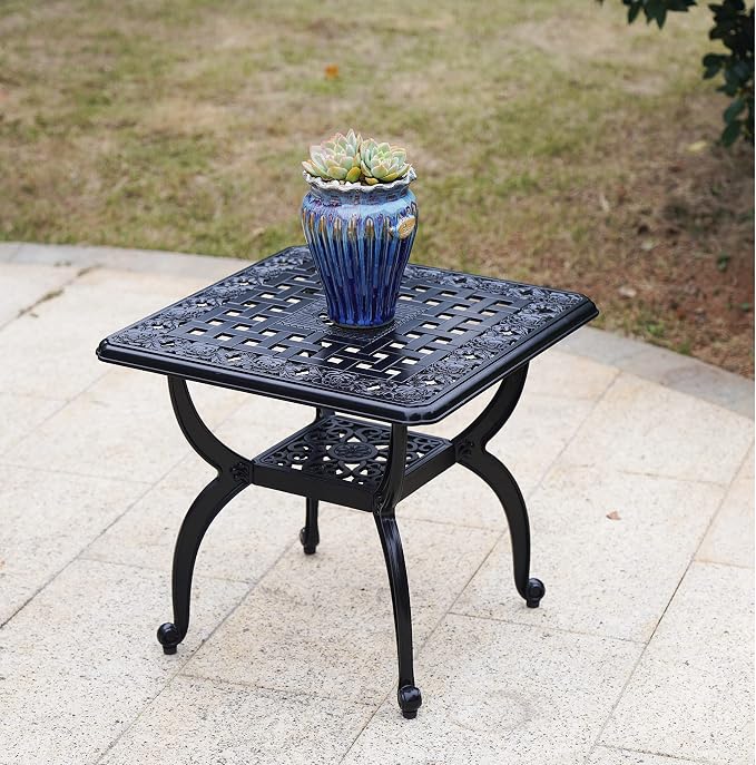 Mandolin Outdoor Patio, Rust -Resistant Cast Aluminum Side Table, Weather - Image 8