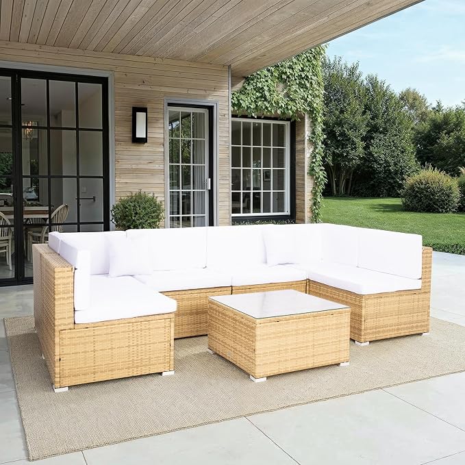 SAFAVIEH Outdoor Collection Diona Natural/White Wicker Conversation Patio Set - Image 2