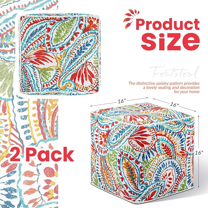 Juexica 2 Pack Ottoman Poufs Indoor Outdoor Inflatable Ottoman Stool Cube - Image 2