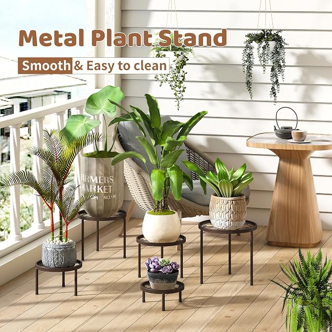 Plant Stand Indoor Outdoor 5 Pack Heavy Duty Metal Stand Multiple Plants - Image 2