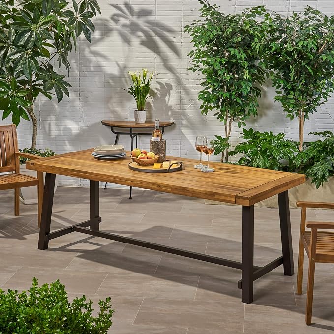 Great Deal Furniture Beau Outdoor Eight Seater Wooden Dining Table, Teak and - Image 2