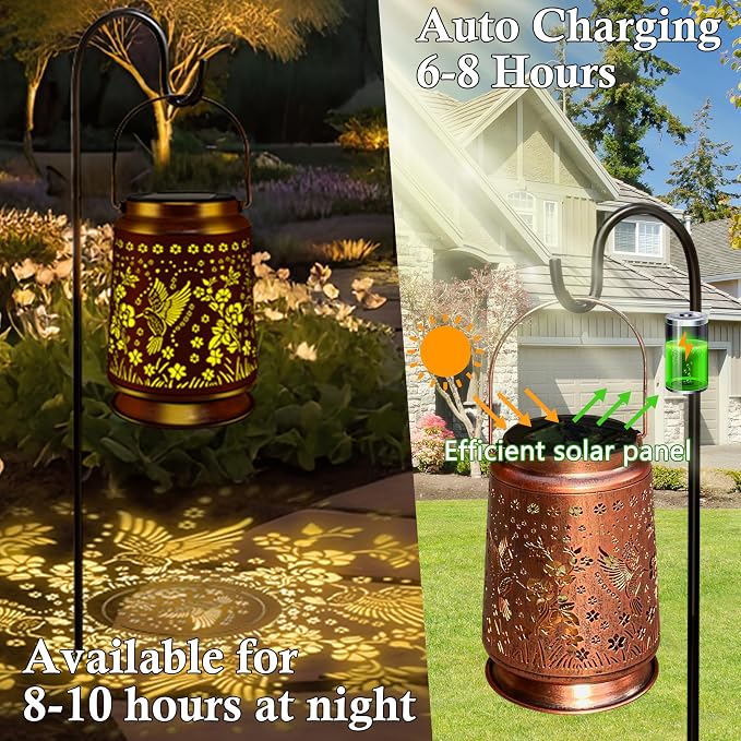 KY&BOSAM Solar Hummingbird Lanterns Outdoor Waterproof, Metal Openwork LED - Image 4