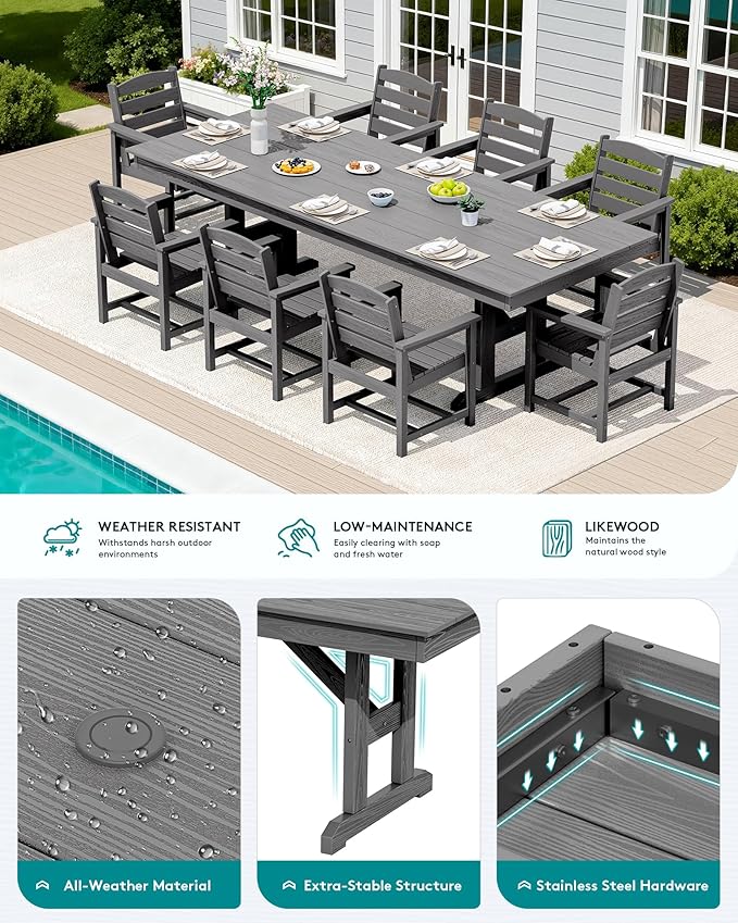 SERWALL 9 Piece Outdoor Dining Set - Image 3