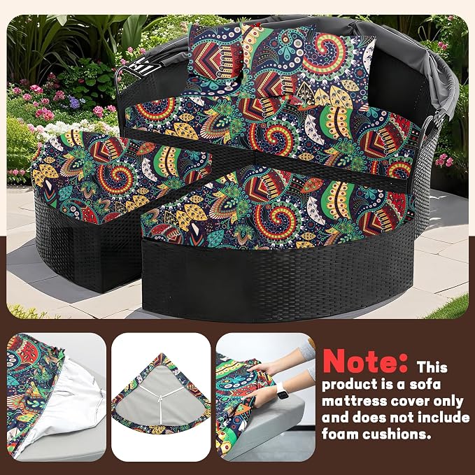 66" Round Daybed Cushion Cover & 3 Pillow Covers Set - Image 6