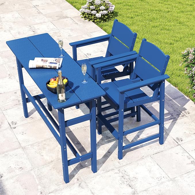 Bar Height Patio Table and Chairs Set, HDPE Outdoor Adirondack Bar Chairs and - Image 7