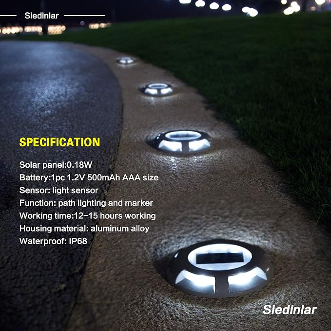 SIEDiNLAR Solar Deck Lights Driveway Dock LED Light Solar Powered Outdoor - Image 7