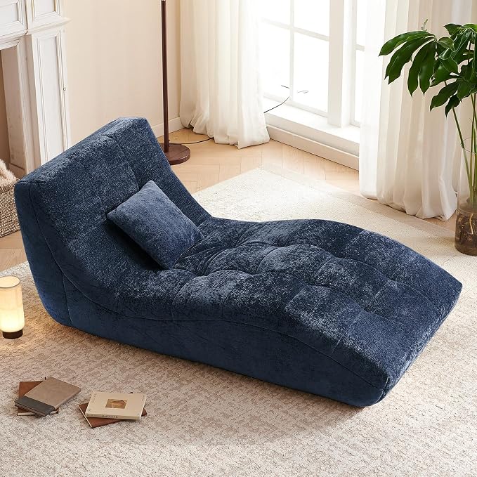 Chaise Lounge Chair with Curved Back, Modern Upholstered Recliner Sofa by Unknown