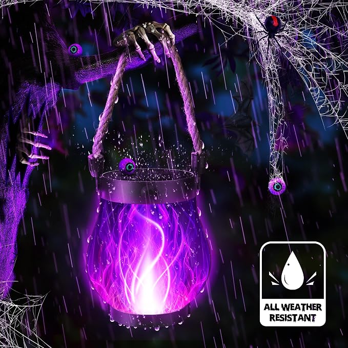 Solar Flame Lantern Hanging Outdoor Waterproof Purple - Image 6