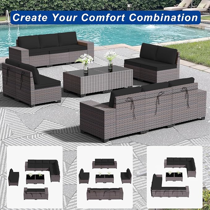 Outdoor Patio Furniture Set, 12 Pieces Outdoor Sectional Furniture High - Image 8