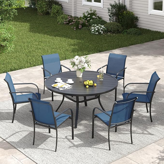 VICLLAX Patio Dining Set for 6, All Weather Metal Outdoor Furniture Set- 47" by HOME