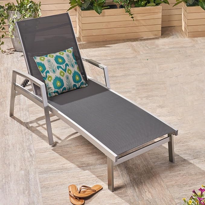 Christopher Knight Home Patio Aluminum Chaise Lounge, Adjustable Mesh Chaise by ChristopherKnightHome