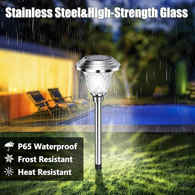 BEAU JARDIN 8 Pack Solar Pathway Lights White+ Color Changing Stainless Steel 3 - Image 2