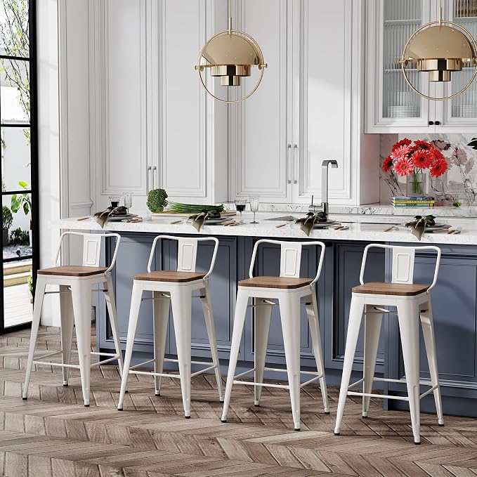 Changjie Furniture 24 Inch Bar Stools Set of 4 Industrial Metal Barstools - Image 2