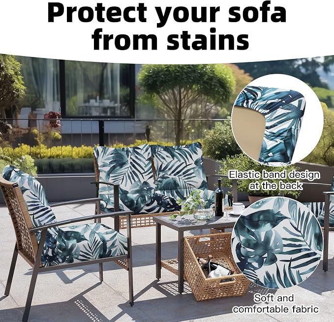 8Pcs Outdoor Cushion Covers, Patio Cushion Covers, Stretch Elastic Slipcovers - Image 4