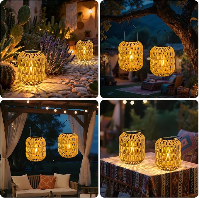 2 Pack Solar Lanterns Outdoor Waterproof, Rattan Solar Lantern - Image 4