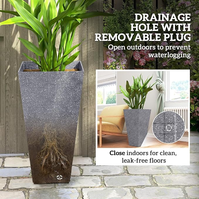 Outsunny 28 Inch Tall Planters for Outdoor Plants, Stackable Tapered Large - Image 7