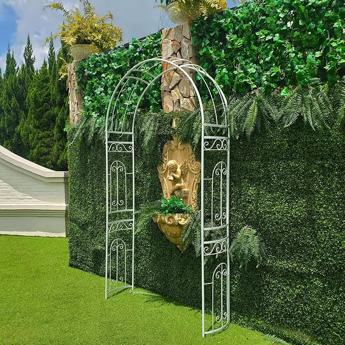 SCENDOR White Wedding Arch Garden Arbor Curved Metal Archway - Image 6