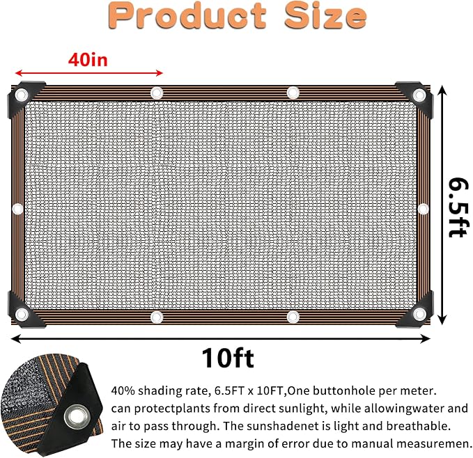40% Black Shade Cloth, 6x10 FT Durable Mesh Tarp - Image 2