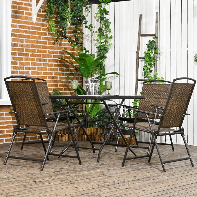 Outsunny 5 Pieces Wicker Patio Dining Set, Foldable Outdoor Table and Chairs - Image 2