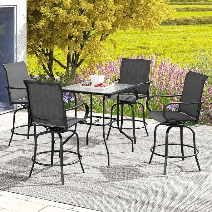 Giantex Set of 2 Swivel Outdoor Bar Stools, All-Weather Bar Height Patio Chairs - Image 3