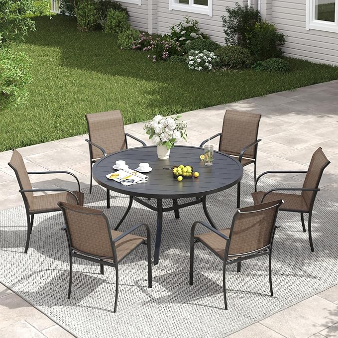 VICLLAX Patio Dining Set for 6, All Weather Metal Outdoor Furniture Set by HOME