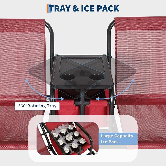 Porch Swing with Cup Holders & Pivot Storage Table & Cooler Bag with Adjustable - Image 3