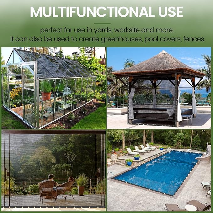 60-70% 8 FT X 16 FT Mesh Tarp/Shade Cloth 9-Needle Knitted Heavy Duty Black - Image 5