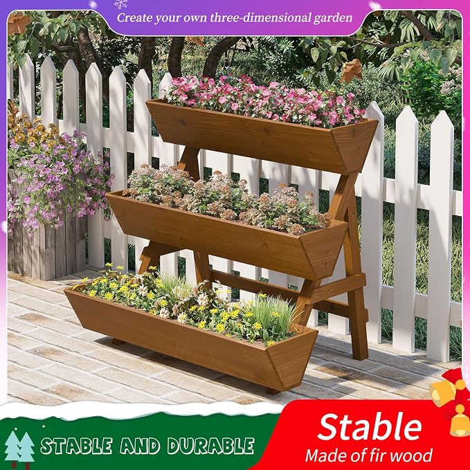3-Tiers Wooden Raised Garden Bed, Wood Planter Box - Image 2