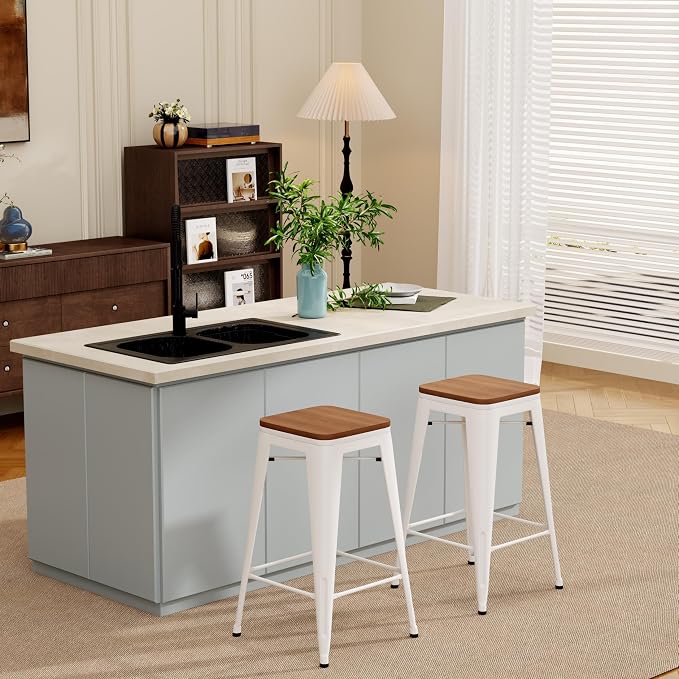 Andeworld Bar Stools Set of 2 Stackable Metal Bar Stools Industrial Counter - Image 3
