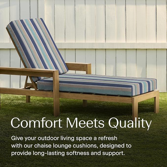 Honeycomb Outdoor Heritage Chaise 21.5 x 70, Stripe Blue & Beige Chaise Lounge - Image 2