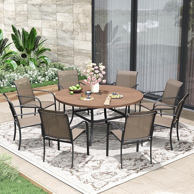 Patio Dining Table for 6-8, Round Metal Outdoor Table - Image 2