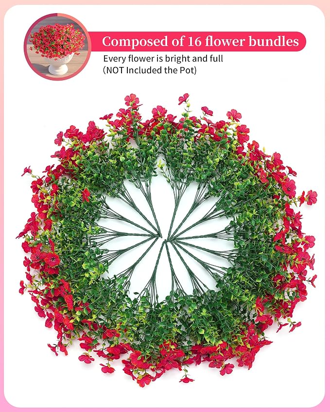 Faux Flowers for Outdoor Planters 16 Bundles UV Resistant Artificial Fake - Image 3
