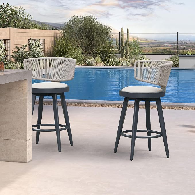 PURPLE LEAF Outdoor Counter Height Bar Stools Set of 2 26 Inch Patio Swivel Bar - Image 3
