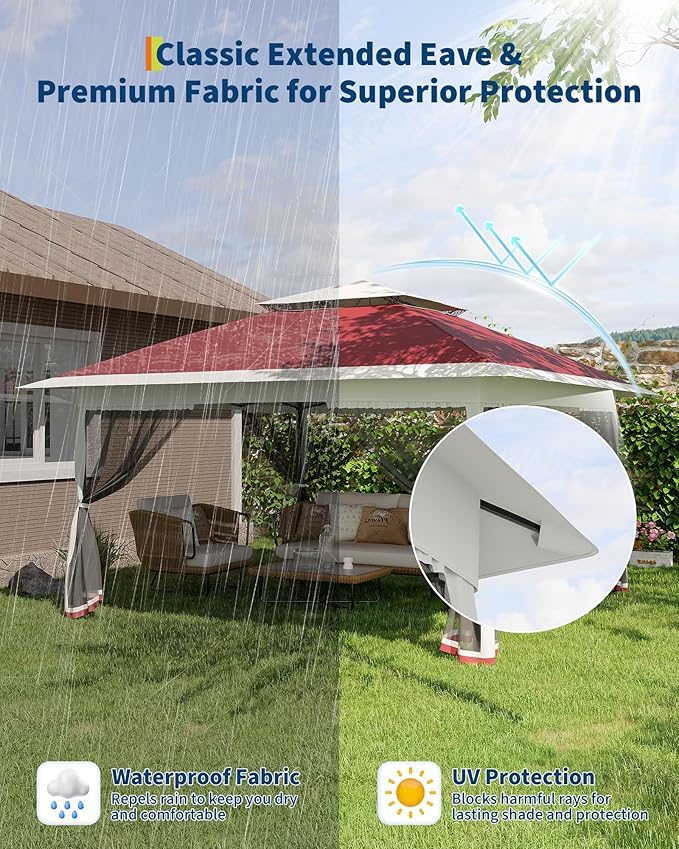 Canopy Tent 13x13 ft, Pop Up Gazebo One-Push Setup - Image 7