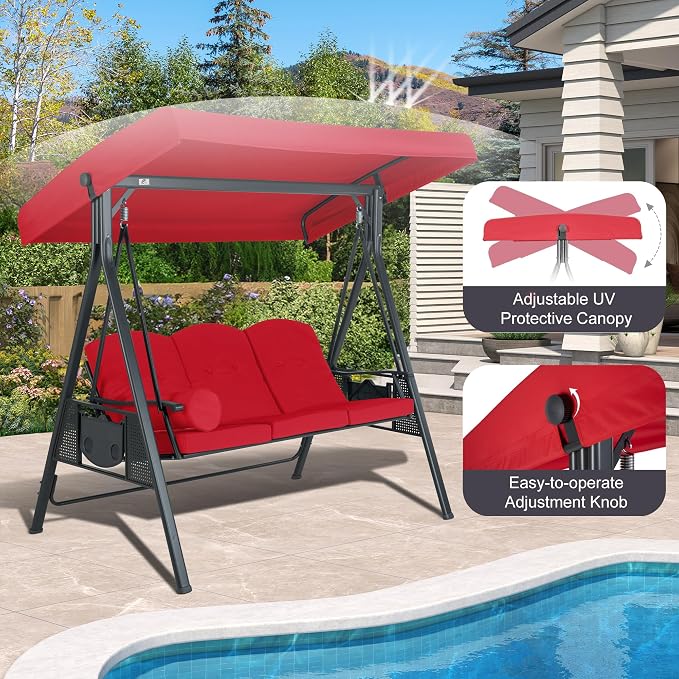 PURPLE LEAF 3-Seat Outdoor Patio Porch Swing - Image 9