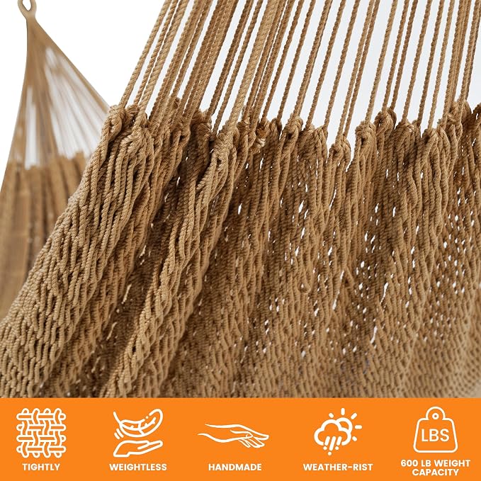 Lazy Daze Hammocks Handwoven Mayan Hammock, 10.5 FT Soft Rope Double Hammocks - Image 5