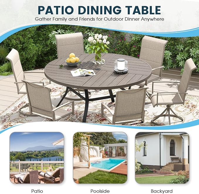 Patio Dining Table for 6-8, Round Metal Outdoor Table - Image 5