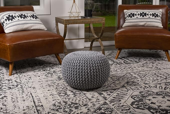 BIRDROCK HOME Round Pouf Ottoman | Cotton Braided Foot Stool - Image 2