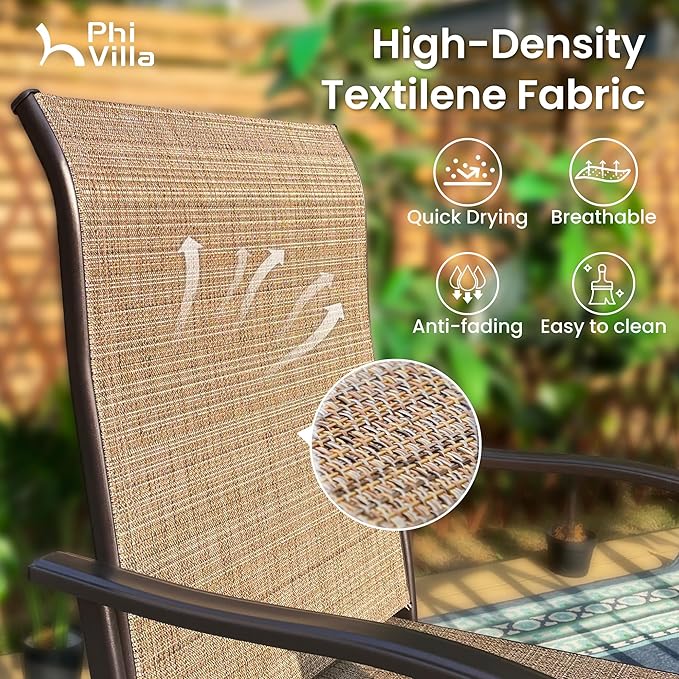 PHI VILLA 3 PCS Patio Swivel Bar Sets Textilene High Bistro Sets - Image 6