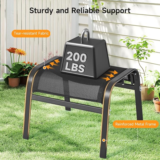 ONBRILL Outdoor Ottoman Foot Rest Set of 2, Textilene Fabric Outdoor Footstool - Image 4