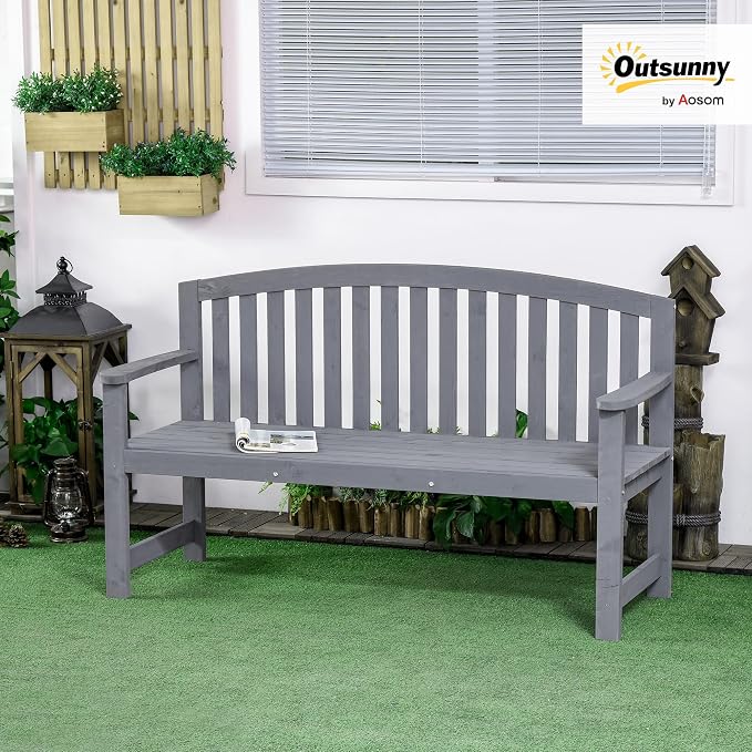 Outsunny 56" Outdoor Wood Bench, 2-Seater Garden Bench - Image 2