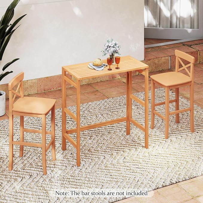 Tangkula Acacia Wood Outdoor Folding Bar Table, Patio Rectangle Counter Height - Image 5