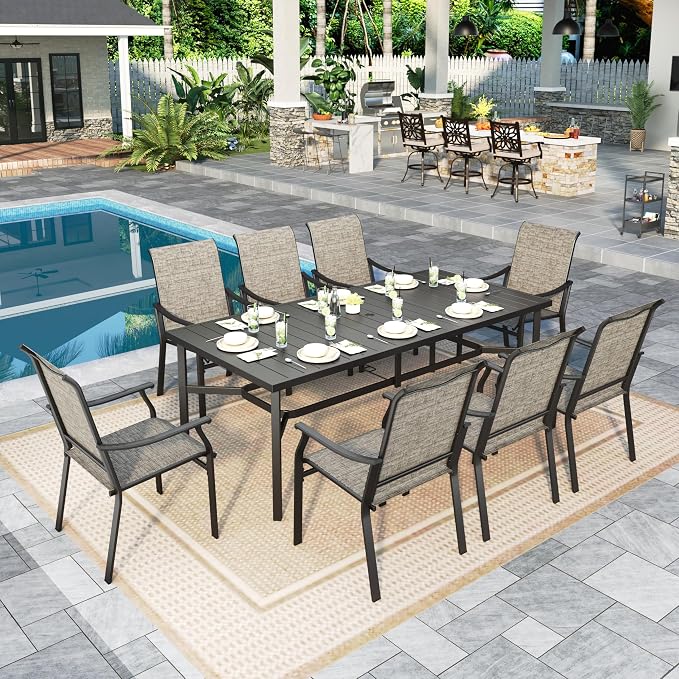 Sophia & William Patio Dining Set 9 Pieces, 8 Quick Dry Textilene Chairs and by SophiaWilliam