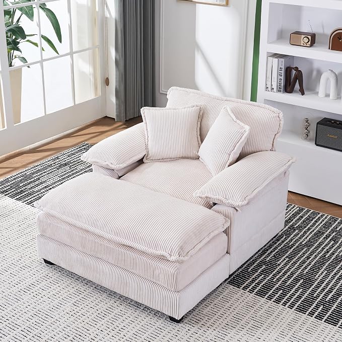 46.9" W Oversized Chair with Ottoman, Corduroy Upholstered Chaise Lounge Chair - Image 7