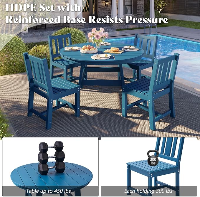 AMERLIFE 5 Piece HDPE Outdoor Dining Table & Chairs Set, All-Weather Patio - Image 6